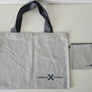 New CELEBRITY CRUISES Logo Grey Canvas Shopping Beach Tote Bag Large w/ Pouch